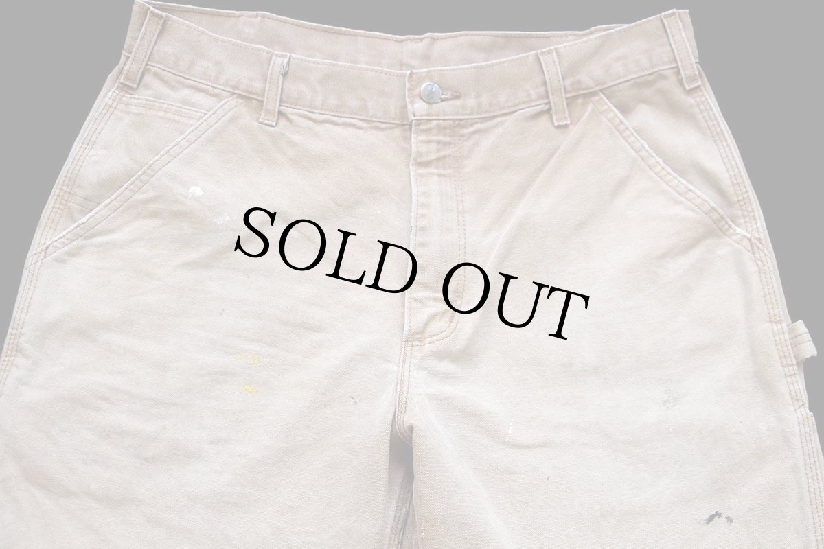 画像4: 00s USA製 carharttカーハート ペンキ飛び ダック地 ペインターパンツ ボロ 茶 フェード W34 L30 (4)