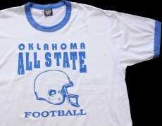 画像1: 90s USA製 OKLAHOMA ALL STATE FOOTBALL アメフト リンガーTシャツ 白×青 XL (1)