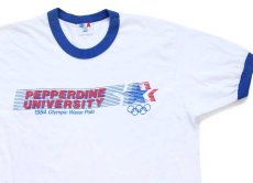 画像1: 80s Levi'sリーバイス PEPPERDINE UNIVERSITY 1984 Olympic Water Polo オリンピック リンガーTシャツ 白×青 (1)