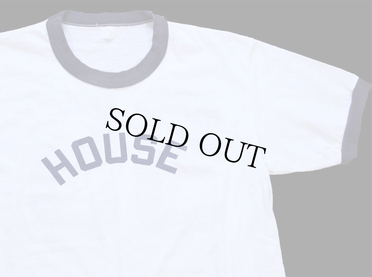 画像1: 80s HOUSE 95 ナンバリング 両面 染み込みプリント リンガーTシャツ 白×紺 (1)