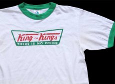 画像1: 90s USA製 King OF Kings Isaiah 両面プリント リンガーTシャツ 白×緑 M (1)