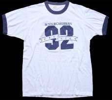 画像2: 80s USA製 ROYAL CARIBBEAN 92 CRUISIN 両面プリント リンガーTシャツ 白×紺 L (2)