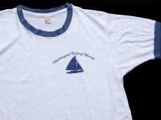 画像1: 80s USA製 Washington Sailing Marina ヨット リンガーTシャツ 白×紺 XL (1)