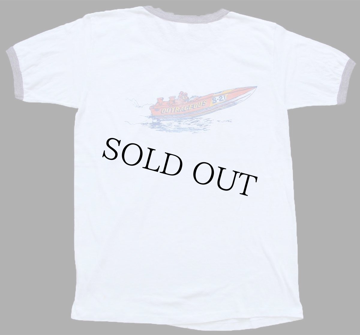 画像3: 70s USA製 OUTRAGEOUS パワーボート 両面プリント リンガーTシャツ 白×薄紺 (3)