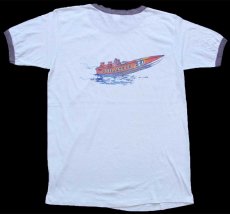 画像3: 70s USA製 OUTRAGEOUS パワーボート 両面プリント リンガーTシャツ 白×薄紺 (3)