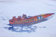 画像4: 70s USA製 OUTRAGEOUS パワーボート 両面プリント リンガーTシャツ 白×薄紺 (4)