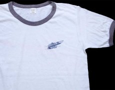 画像1: 70s USA製 OUTRAGEOUS パワーボート 両面プリント リンガーTシャツ 白×薄紺 (1)