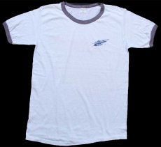画像2: 70s USA製 OUTRAGEOUS パワーボート 両面プリント リンガーTシャツ 白×薄紺 (2)