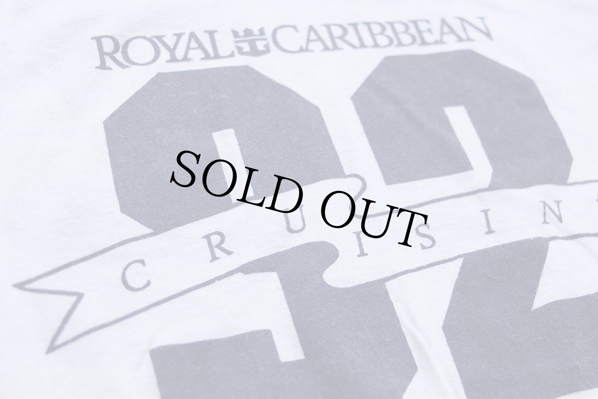 画像4: 80s USA製 ROYAL CARIBBEAN 92 CRUISIN 両面プリント リンガーTシャツ 白×紺 L (4)