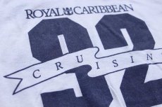 画像4: 80s USA製 ROYAL CARIBBEAN 92 CRUISIN 両面プリント リンガーTシャツ 白×紺 L (4)