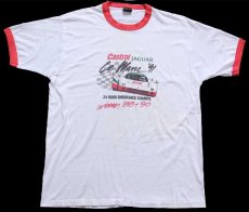 画像2: 90s USA製 Castrol JAGUAR Le mans 91 チェッカーフラッグ リンガーTシャツ 白×赤 XL (2)