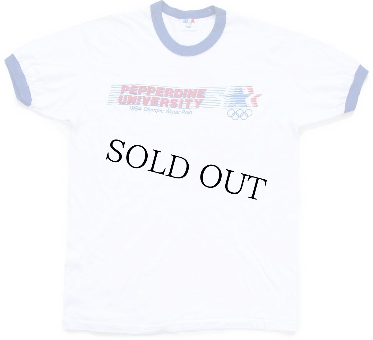 画像2: 80s Levi'sリーバイス PEPPERDINE UNIVERSITY 1984 Olympic Water Polo オリンピック リンガーTシャツ 白×青 (2)