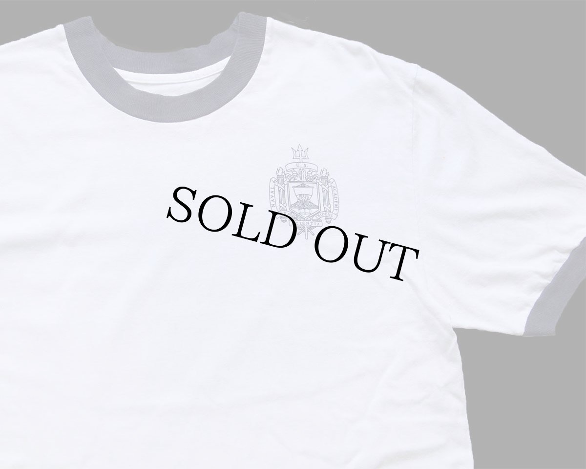 画像1: Championチャンピオン U.S.NAVAL ACADEMY ロゴ コットン リンガーTシャツ 白×ナス紺 (1)