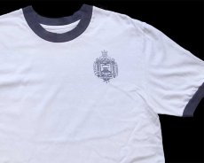 画像1: Championチャンピオン U.S.NAVAL ACADEMY ロゴ コットン リンガーTシャツ 白×ナス紺 (1)
