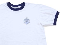 画像1: USA製 U.S.NAVAL ACADEMY ロゴ コットン リンガーTシャツ 白×ナス紺 M (1)