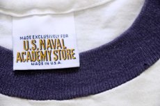 画像5: USA製 U.S.NAVAL ACADEMY ロゴ コットン リンガーTシャツ 白×ナス紺 (5)