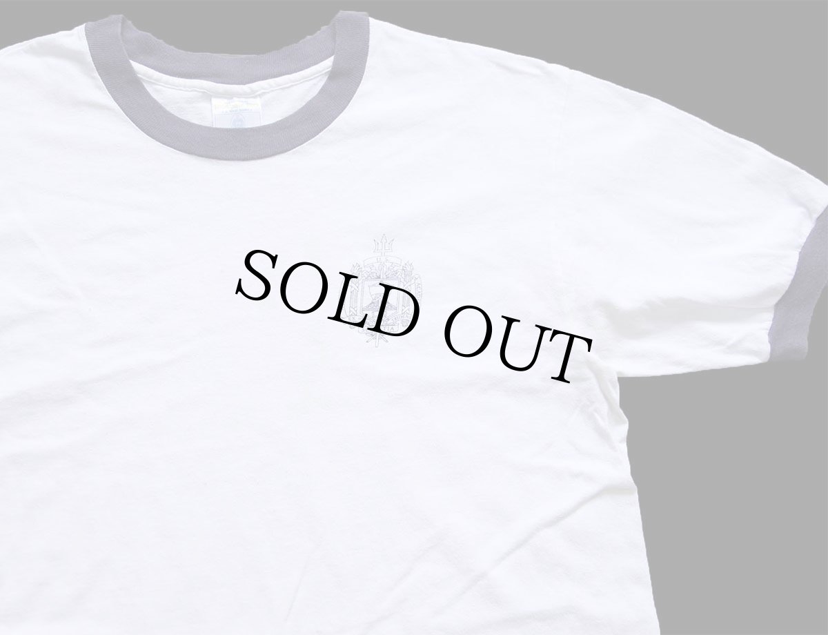 画像1: USA製 U.S.NAVAL ACADEMY ロゴ コットン リンガーTシャツ 白×ナス紺 (1)