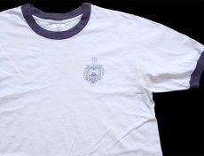 画像1: USA製 U.S.NAVAL ACADEMY ロゴ コットン リンガーTシャツ 白×ナス紺 (1)