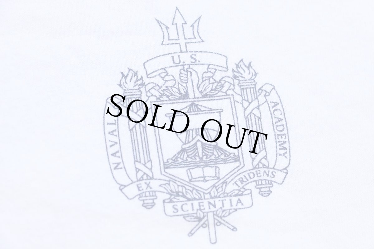画像5: USA製 U.S.NAVAL ACADEMY ロゴ コットン リンガーTシャツ 白×ナス紺 M (5)
