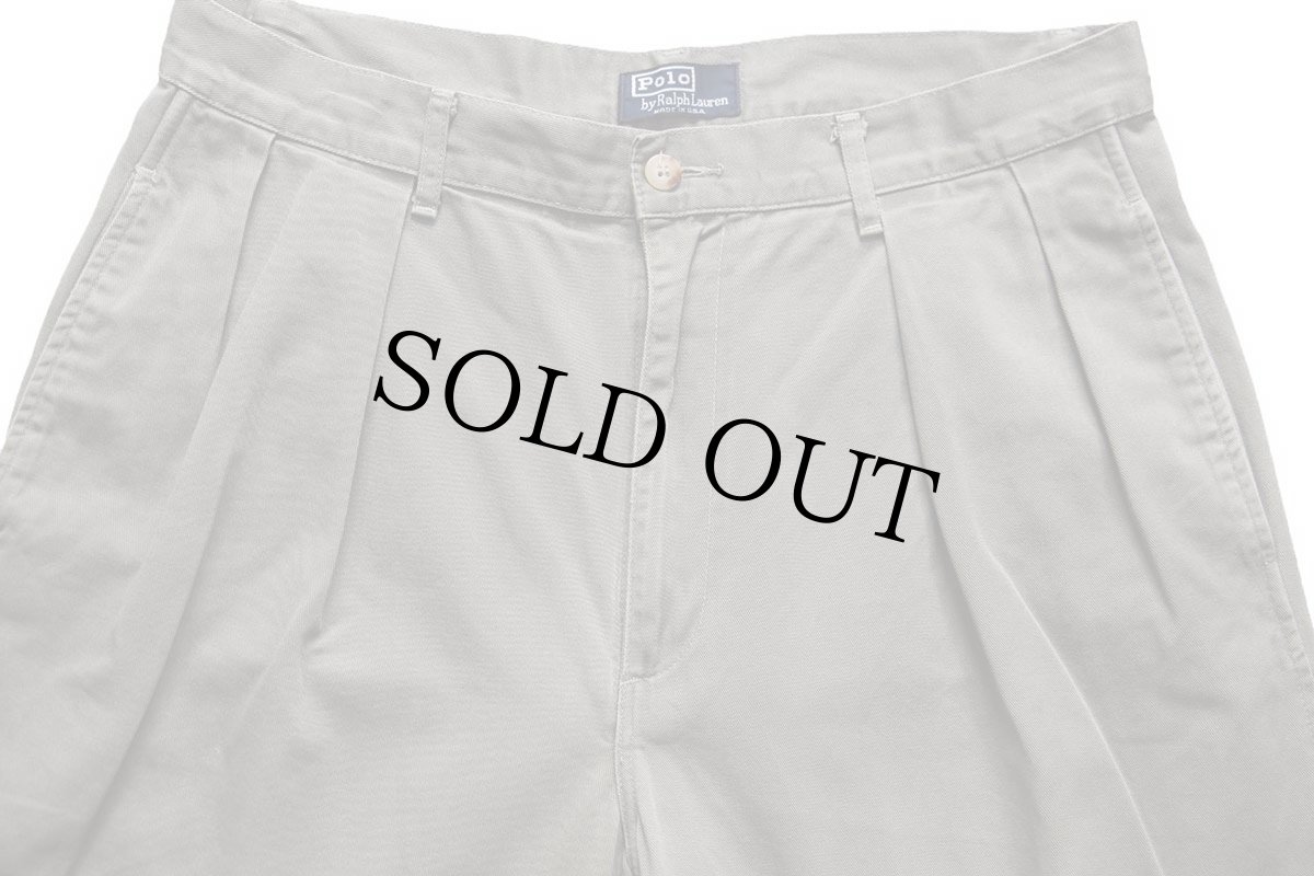 画像4: 90s USA製 ポロ ラルフローレン ツータック コットン チノパン グレー W33 L31 (4)