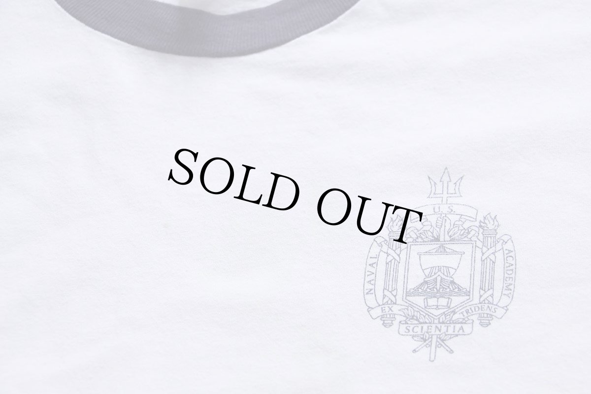 画像4: USA製 U.S.NAVAL ACADEMY ロゴ コットン リンガーTシャツ 白×ナス紺 (4)