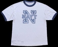 画像2: 90s USA製 U.S.NAVY ロゴ ステンシル リンガーTシャツ ボロ 白×紺 XL (2)