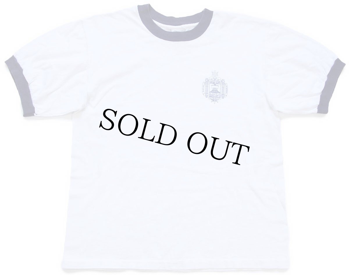 画像2: USA製 U.S.NAVAL ACADEMY ロゴ コットン リンガーTシャツ 白×ナス紺 M (2)