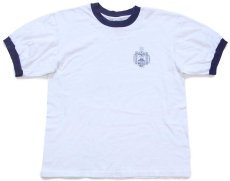 画像2: USA製 U.S.NAVAL ACADEMY ロゴ コットン リンガーTシャツ 白×ナス紺 M (2)