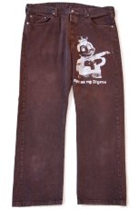 画像2: 00s Levi'sリーバイス 501 キャラクター シルクスクリーン 後染め カラーデニムパンツ 焦げ茶 W38 L30★SDP3400 (2)