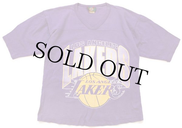 90s USA製 NBA LOS ANGELES LAKERS レイカーズ Vネック コットンT