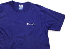 画像1: 90s USA製 Championチャンピオン ワンポイント スクリプト ロゴ コットンTシャツ 青紺 M (1)