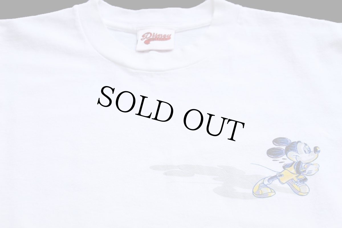 画像4: 90s Disneyディズニー ミッキー マウス WALT DISNEY WORLD 袖プリント コットン 長袖Tシャツ 白 L (4)