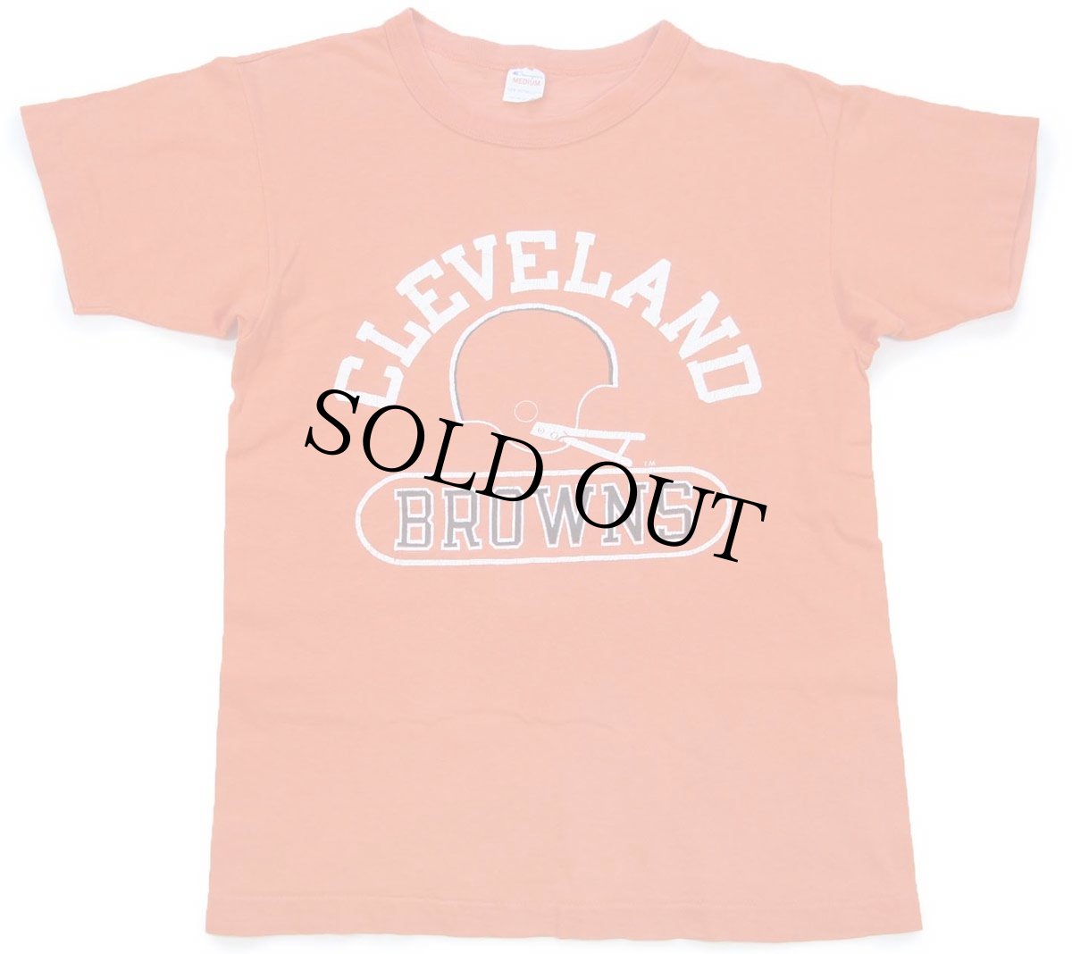 画像2: 80s USA製 Championチャンピオン NFL CLEVELAND BROWNS アメフト ひび割れプリント コットンTシャツ オレンジ M (2)