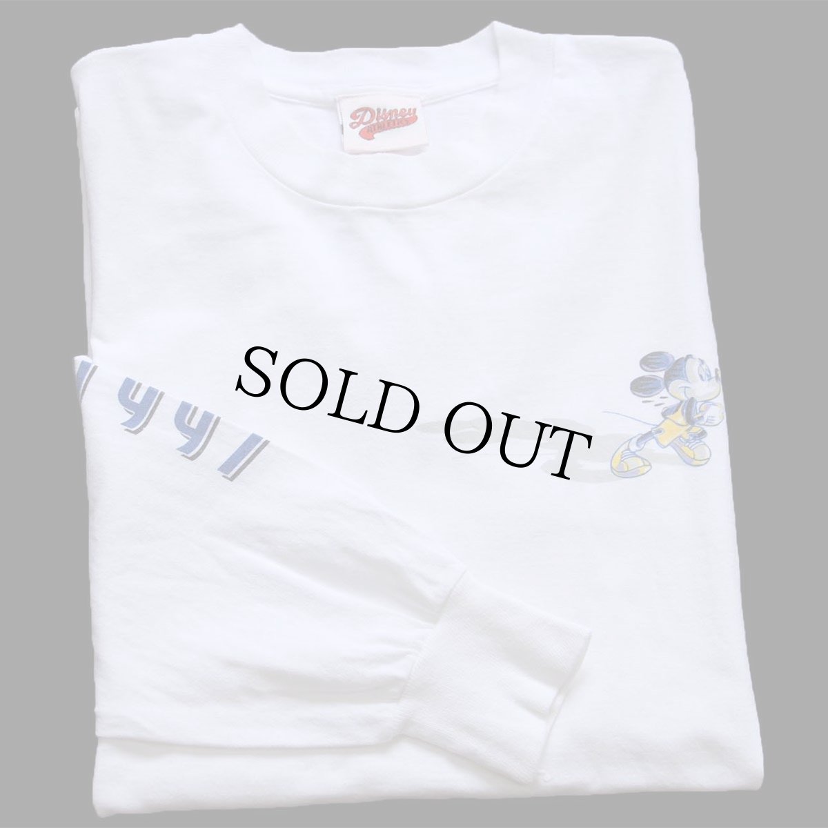 画像1: 90s Disneyディズニー ミッキー マウス WALT DISNEY WORLD 袖プリント コットン 長袖Tシャツ 白 L (1)