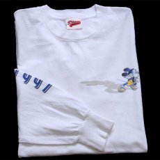 画像1: 90s Disneyディズニー ミッキー マウス WALT DISNEY WORLD 袖プリント コットン 長袖Tシャツ 白 L (1)