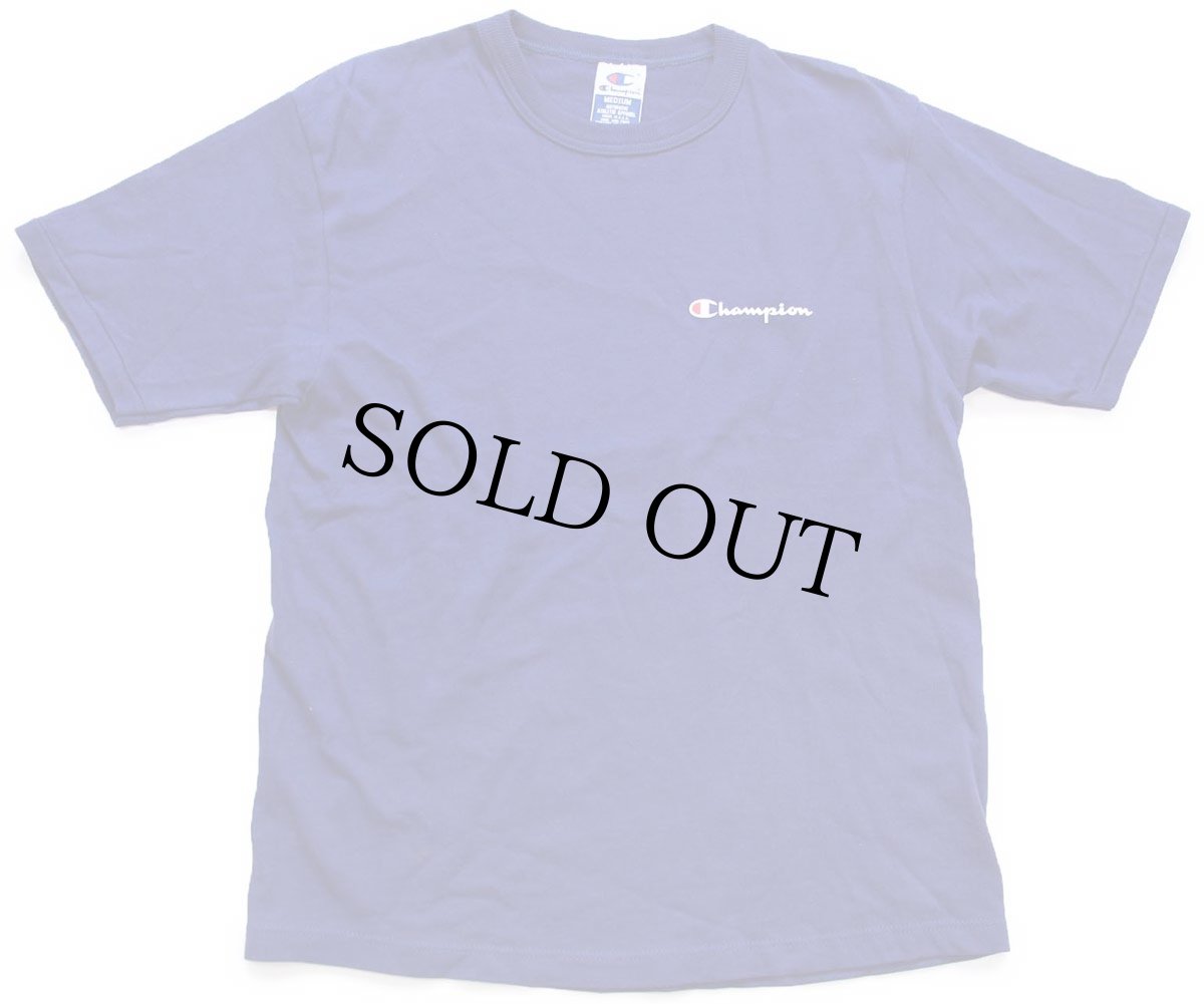 画像2: 90s USA製 Championチャンピオン ワンポイント スクリプト ロゴ コットンTシャツ 青紺 M (2)