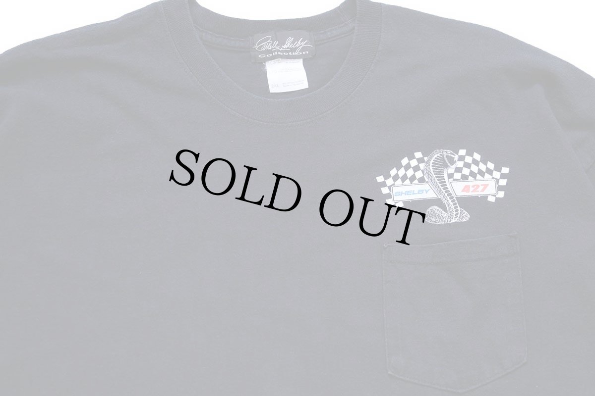 画像3: 00s SHELBY 427 コブラ チェッカーフラッグ 両面&袖プリント コットン ポケット付き 長袖Tシャツ 黒 2XL★特大 (3)