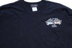 画像3: 00s SHELBY 427 コブラ チェッカーフラッグ 両面&袖プリント コットン ポケット付き 長袖Tシャツ 黒 2XL★特大 (3)