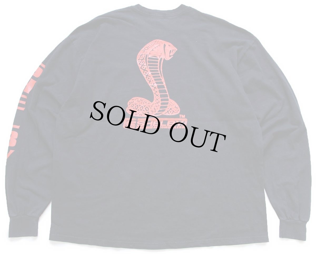 画像1: 00s SHELBY 427 コブラ チェッカーフラッグ 両面&袖プリント コットン ポケット付き 長袖Tシャツ 黒 2XL★特大 (1)