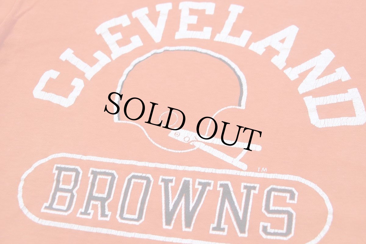 画像4: 80s USA製 Championチャンピオン NFL CLEVELAND BROWNS アメフト ひび割れプリント コットンTシャツ オレンジ M (4)