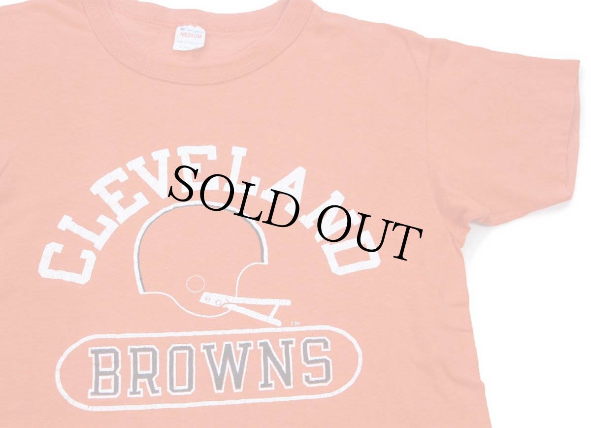 画像1: 80s USA製 Championチャンピオン NFL CLEVELAND BROWNS アメフト ひび割れプリント コットンTシャツ オレンジ M (1)