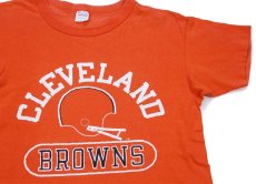画像1: 80s USA製 Championチャンピオン NFL CLEVELAND BROWNS アメフト ひび割れプリント コットンTシャツ オレンジ M (1)
