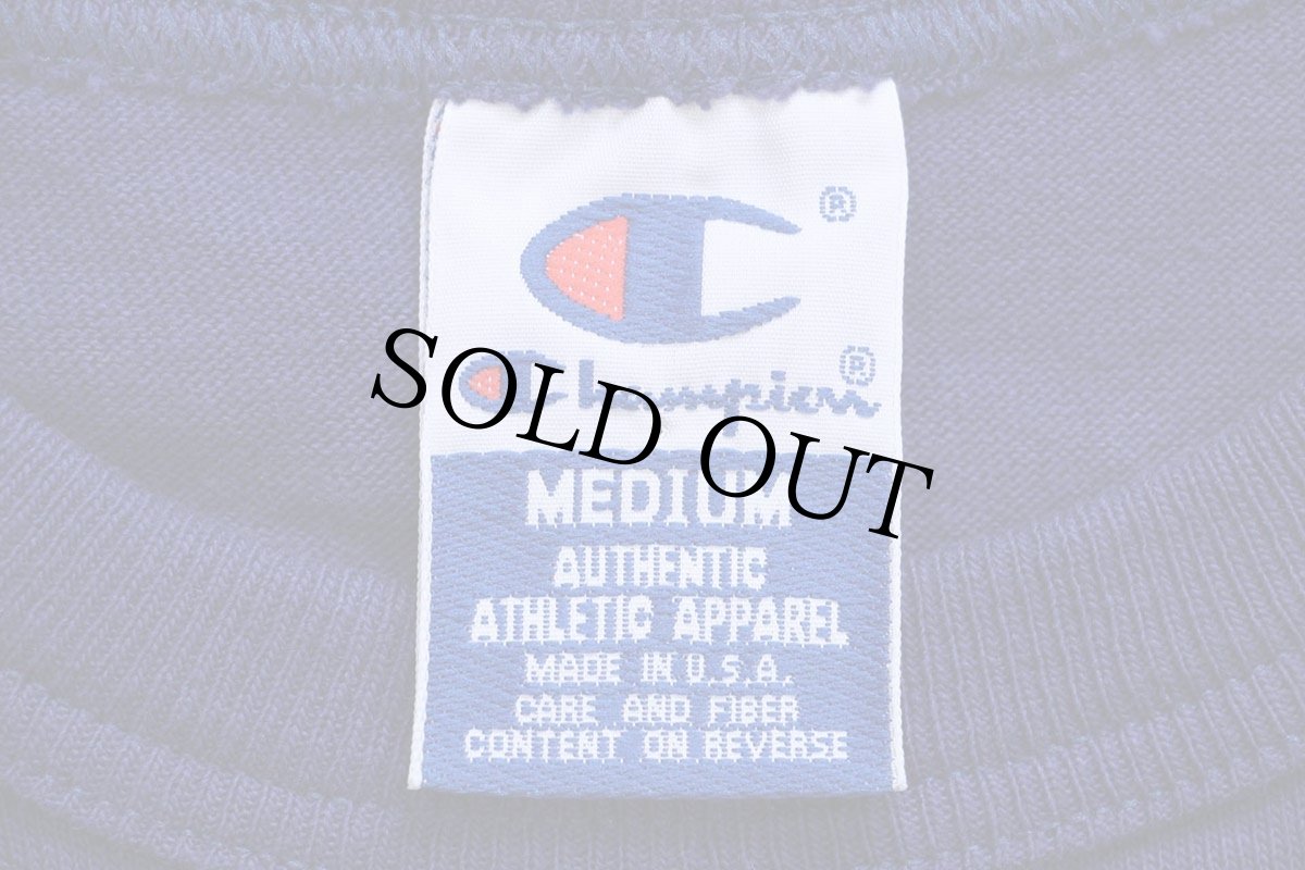 画像4: 90s USA製 Championチャンピオン ワンポイント スクリプト ロゴ コットンTシャツ 青紺 M (4)