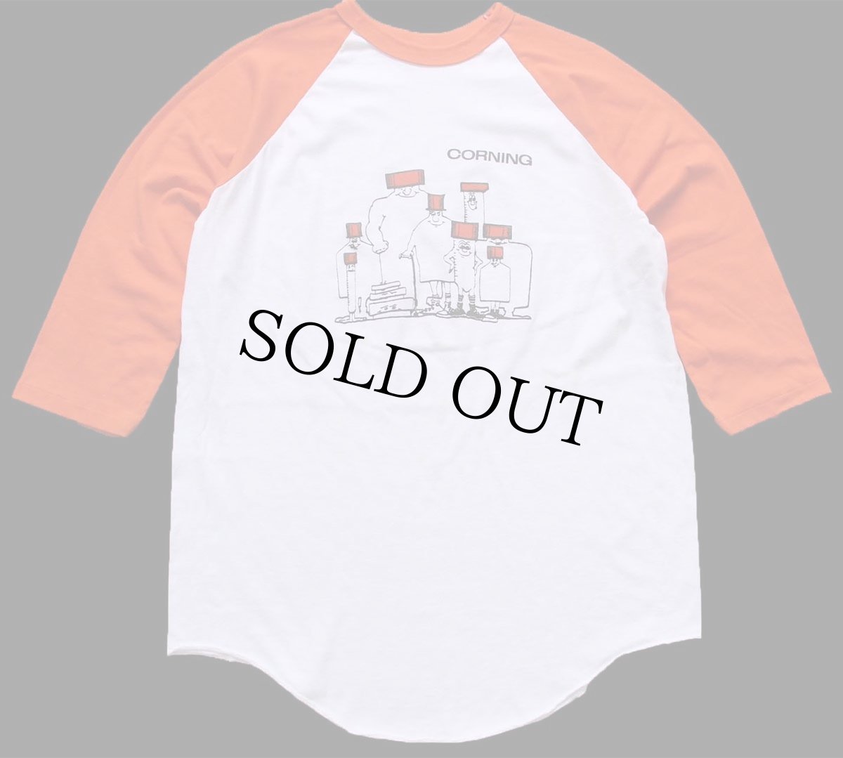 画像1: 80s USA製 CORNING イラスト 七分袖 ラグランTシャツ 白×オレンジ XL (1)
