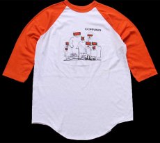 画像1: 80s USA製 CORNING イラスト 七分袖 ラグランTシャツ 白×オレンジ XL (1)