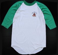 画像1: 70s USA製 RUSSELLラッセル Alpha Chi Omega フラタニティ 七分袖 ラグランTシャツ 白×緑 L (1)