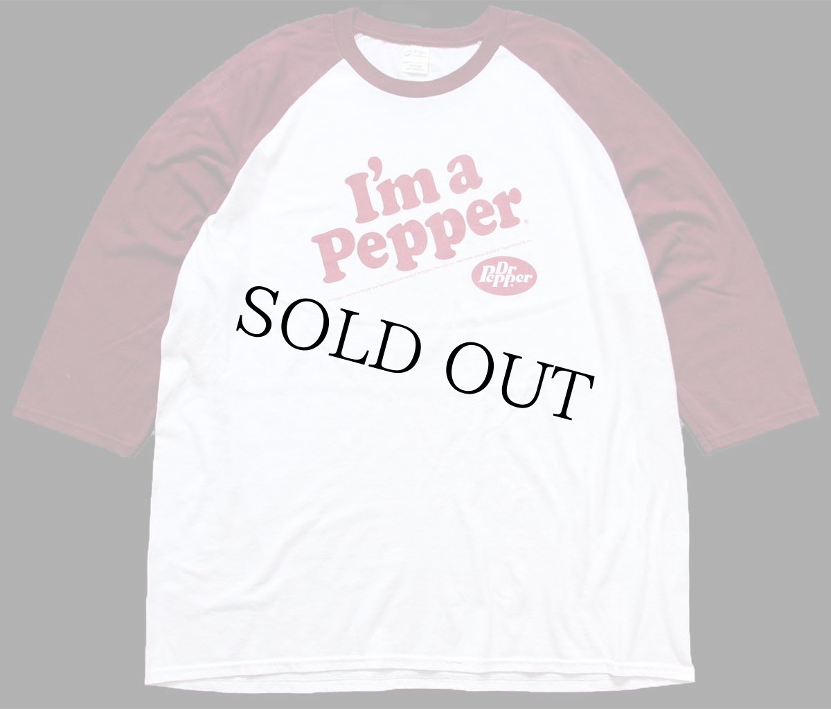 画像1: I'm a Pepper DrPepperドクターペッパー ロゴ 七分袖 ラグランTシャツ 白×ワインレッド 2XL★特大 (1)