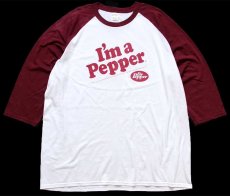 画像1: I'm a Pepper DrPepperドクターペッパー ロゴ 七分袖 ラグランTシャツ 白×ワインレッド 2XL★特大 (1)