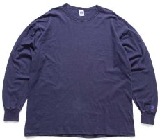 画像2: 90s USA製 RUSSELLラッセル 無地 コットン 長袖Tシャツ 紺 L (2)