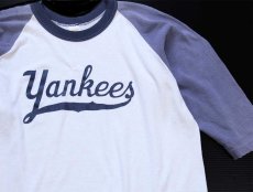 画像3: 70s USA製 RUSSELLラッセル MLB New York Yankees ヤンキース 七分袖 ラグランTシャツ ボロ 白×薄紺 フェード XL (3)